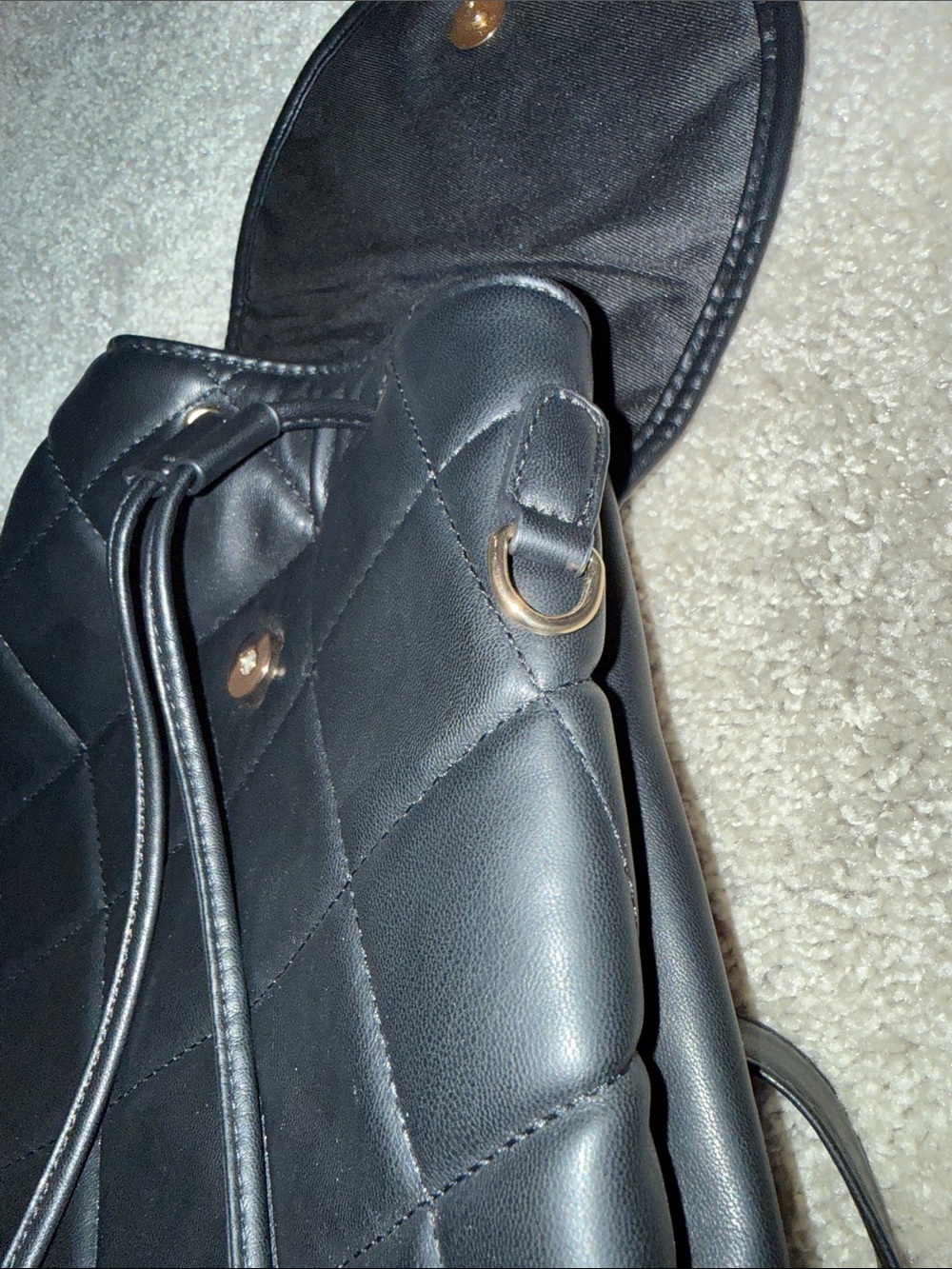 Quilted Black Drawstring Backpack - Picture 5 of 7
